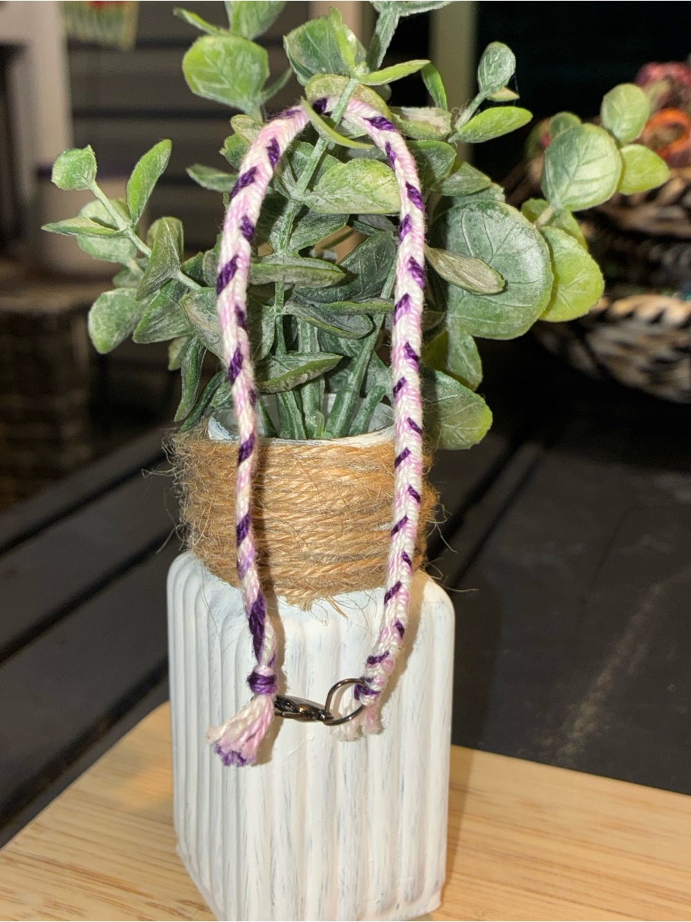 Handmade Braided Friendship Bracelet - Purple, Pink & Cream